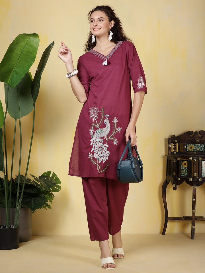 Printed Cotton Blend Kurta With Pants