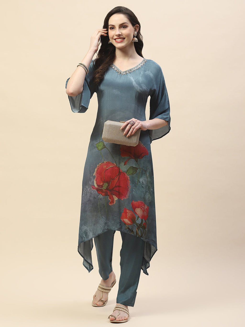 Printed Crepe Kurta With Pants