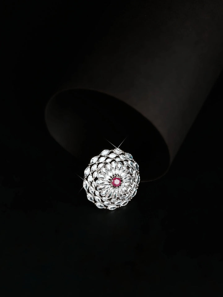 Silver Toned AD Stone Ring