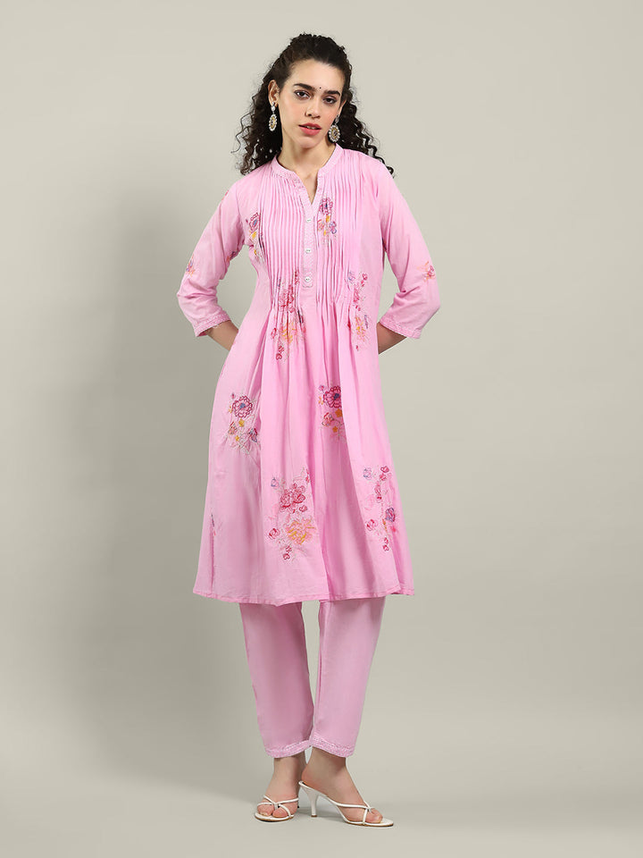 Printed Cotton Blend Kurta With Pants