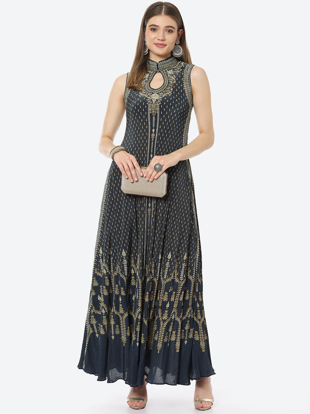 Digital Printed Crepe A-Line Gown Dress