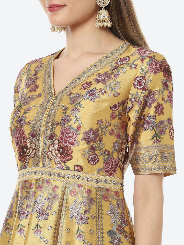 Digital Floral Printed Anarkali Kurta With Churidar &amp; Georgette Dupatta