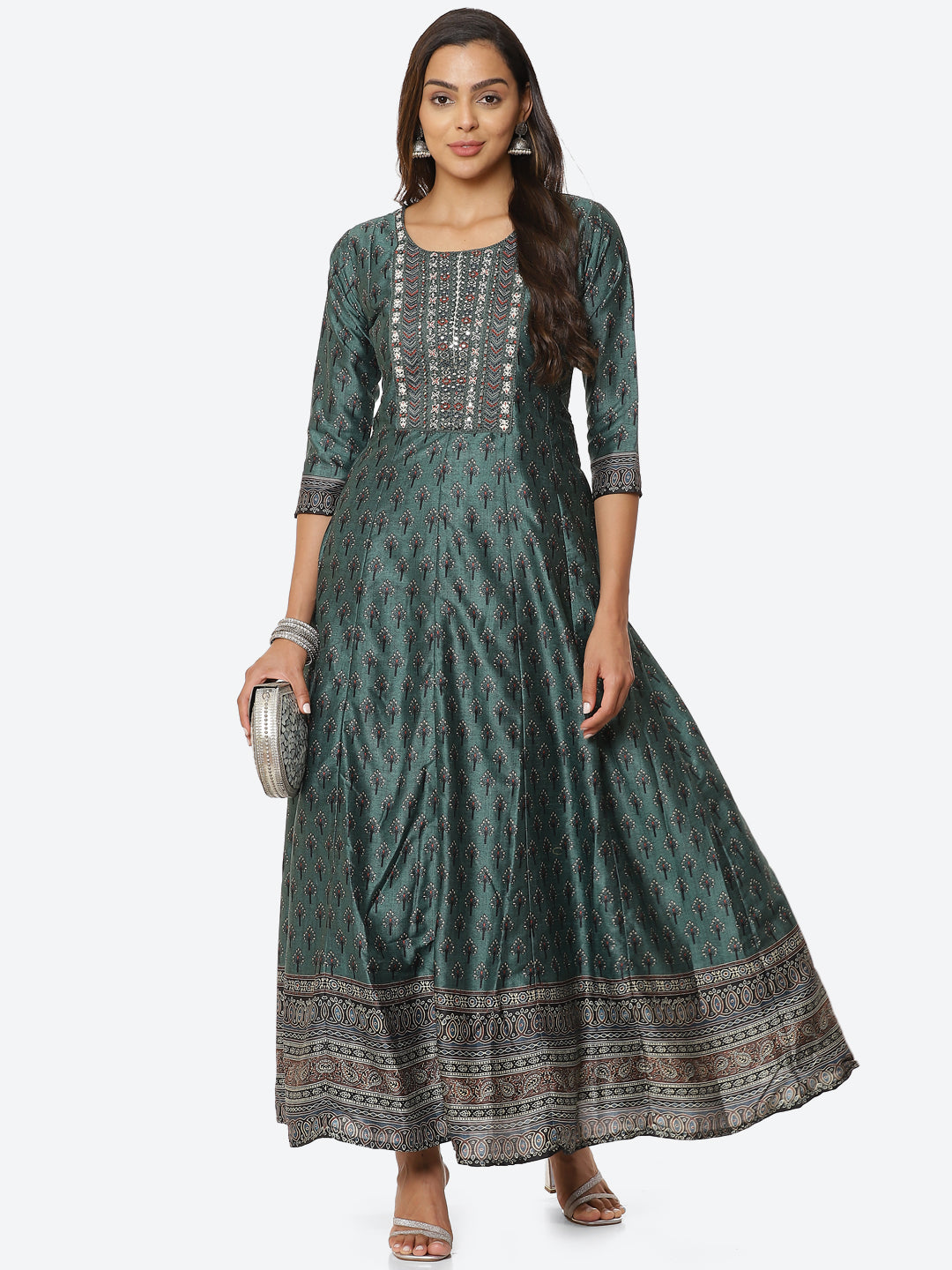 Mirror Neck Embroidered Printed Handloom Kurta
