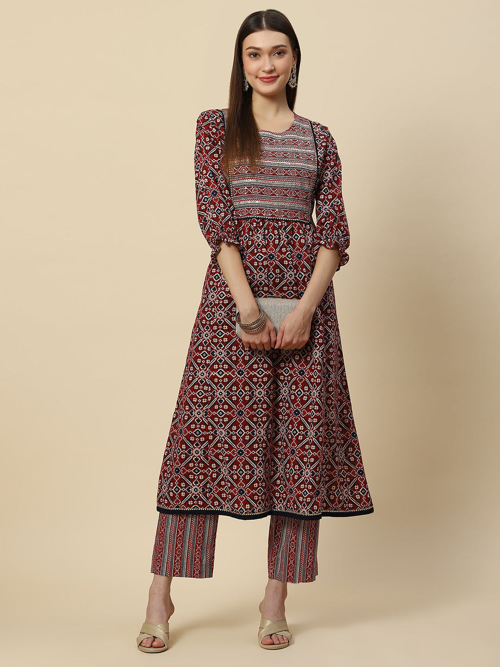 Printed Cotton Kurta With Pants