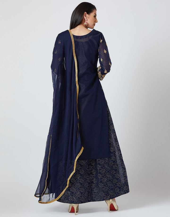 Navy Blue Cotton Chanderi Salwar Kameez