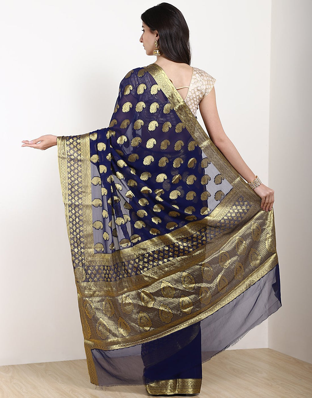 MBZ Meena Bazaar-Art Chiffon Saree with Border Booti