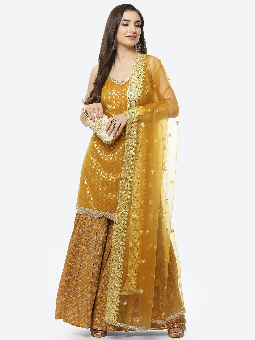 Zari Jaal Chanderi Stitched Salwar Kameez With Net Dupatta