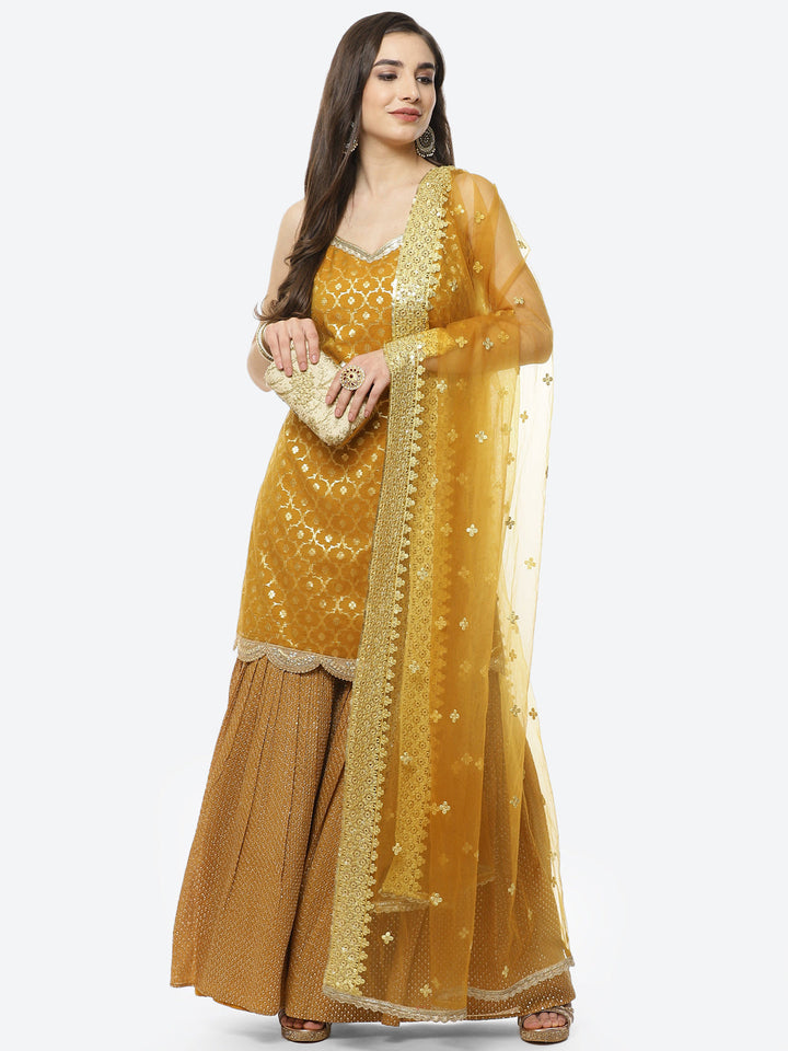 Zari Jaal Chanderi Stitched Salwar Kameez With Net Dupatta