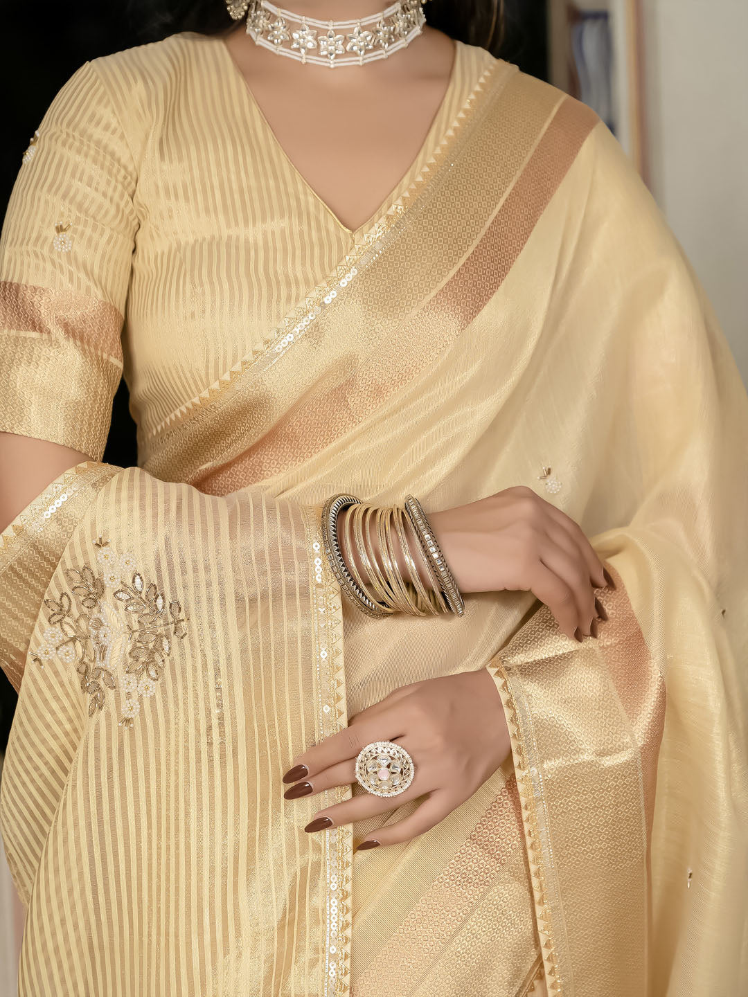Embroidered Linen Blend Saree