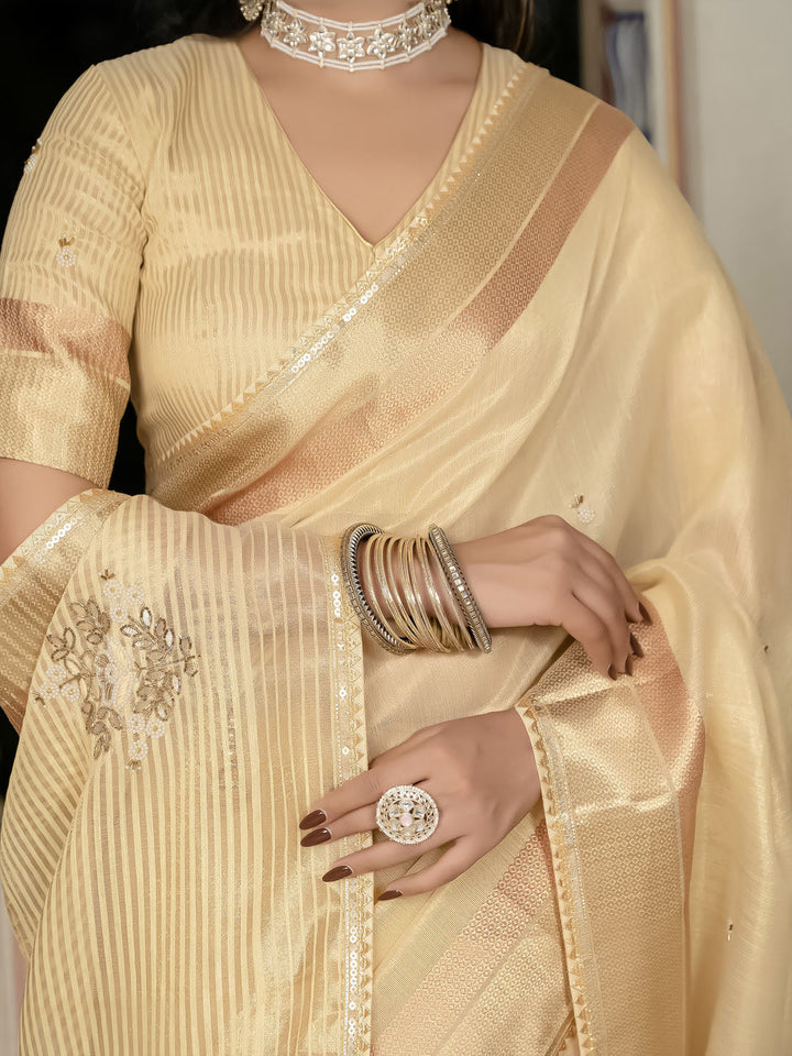 Embroidered Linen Blend Saree