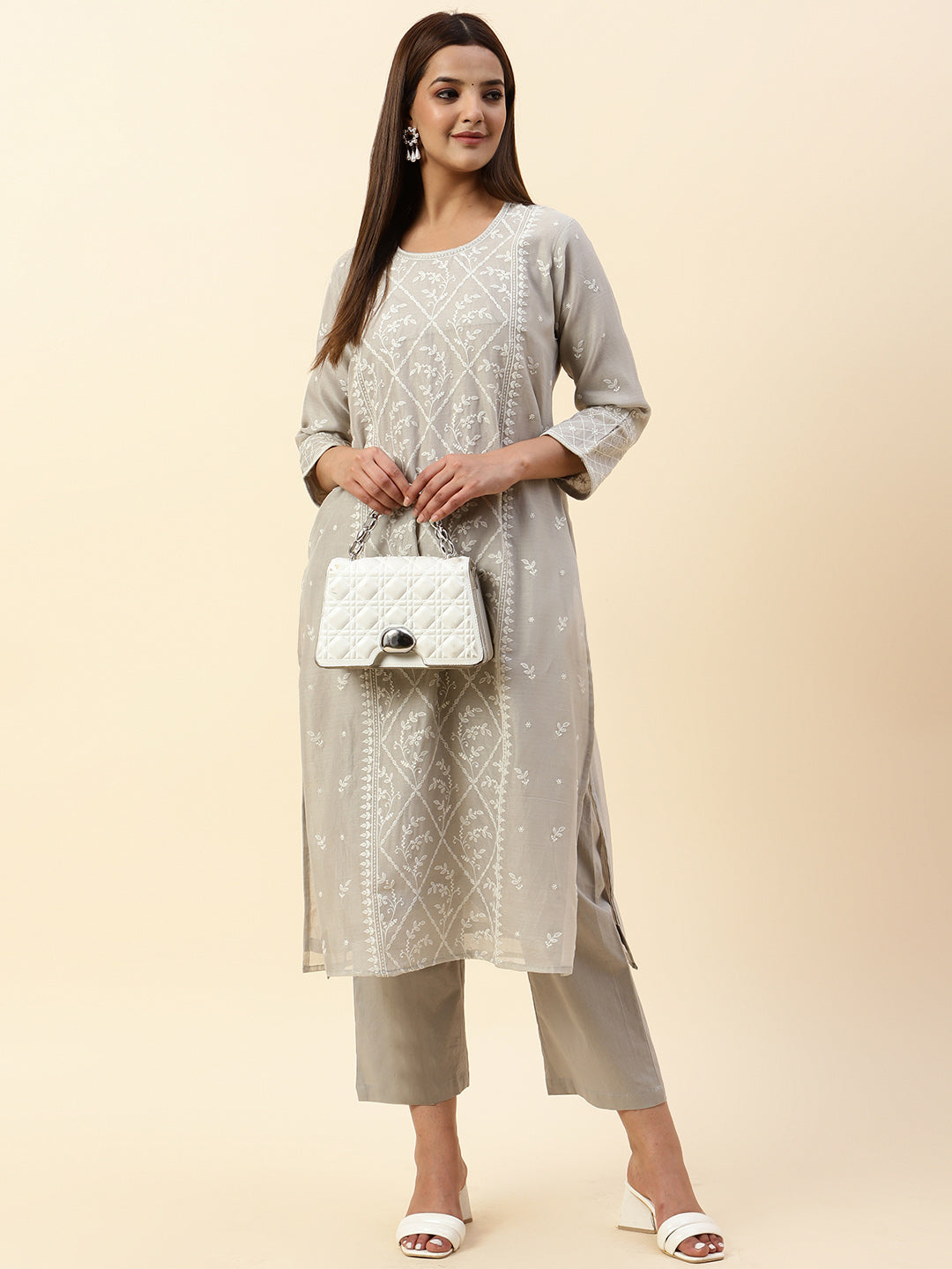 Embroidered Chanderi Kurta With Palazzo