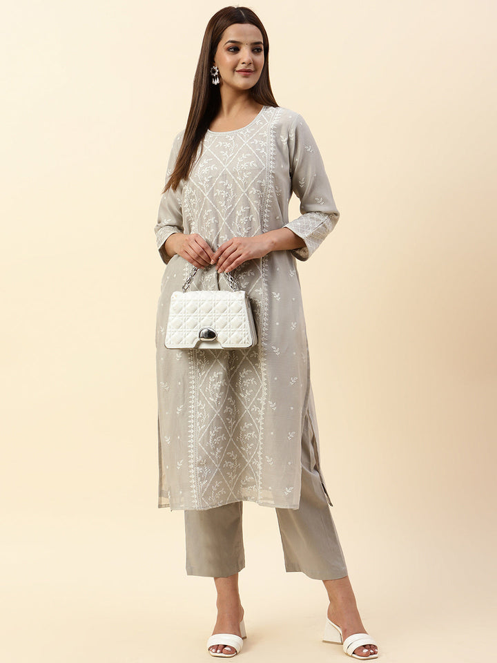 Embroidered Chanderi Kurta With Palazzo