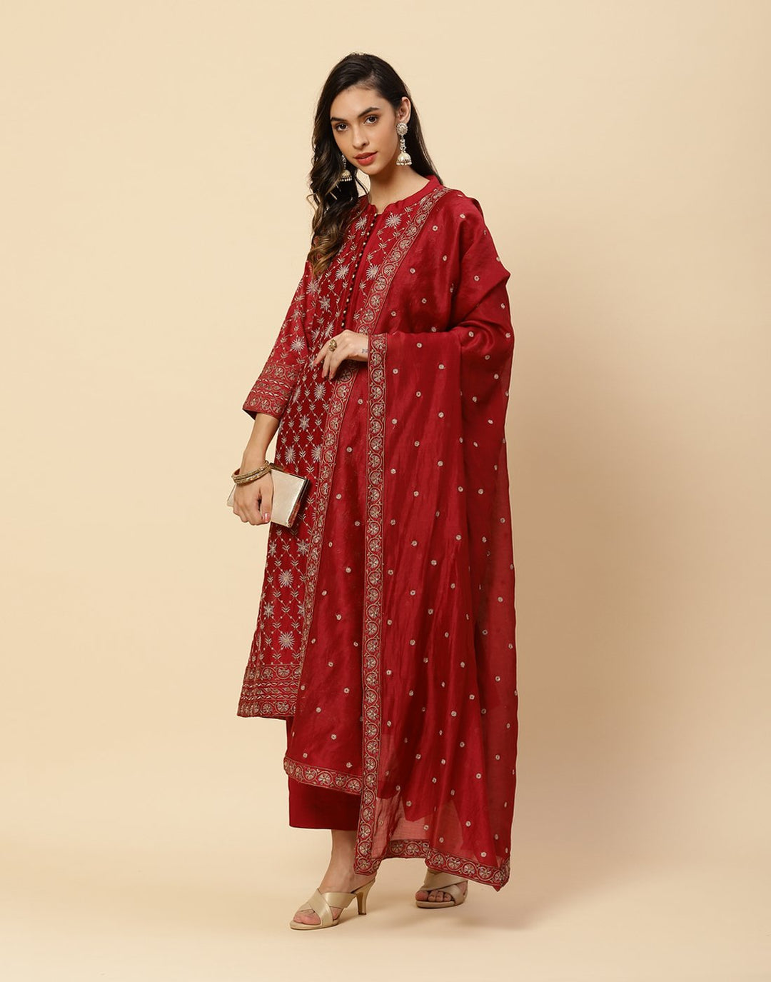Resham Jaal Embroidered Cotton Chanderi Salwar Kameez Stitched Suit With Chanderi Dupatta