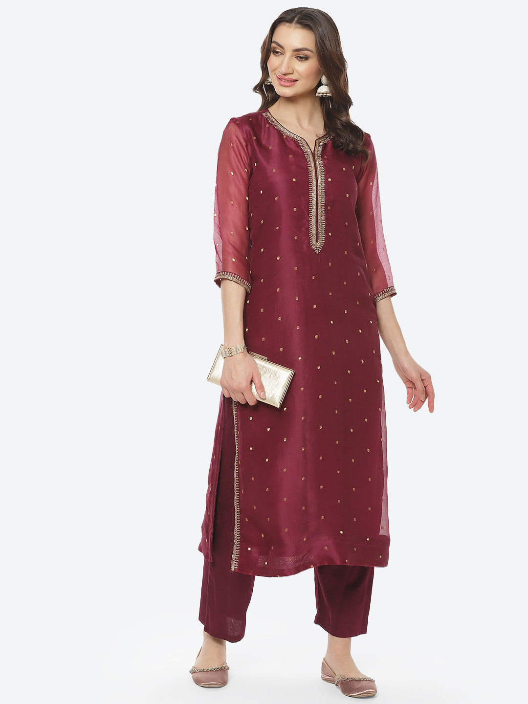 Embroidered Neck Organza Kurti With Pant