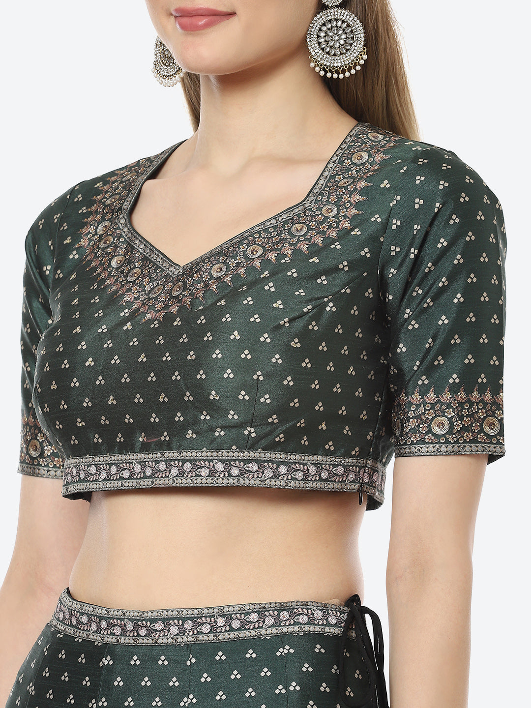 Digital Printed Tussar Silk Choli With Lehenga &amp; Net Dupatta