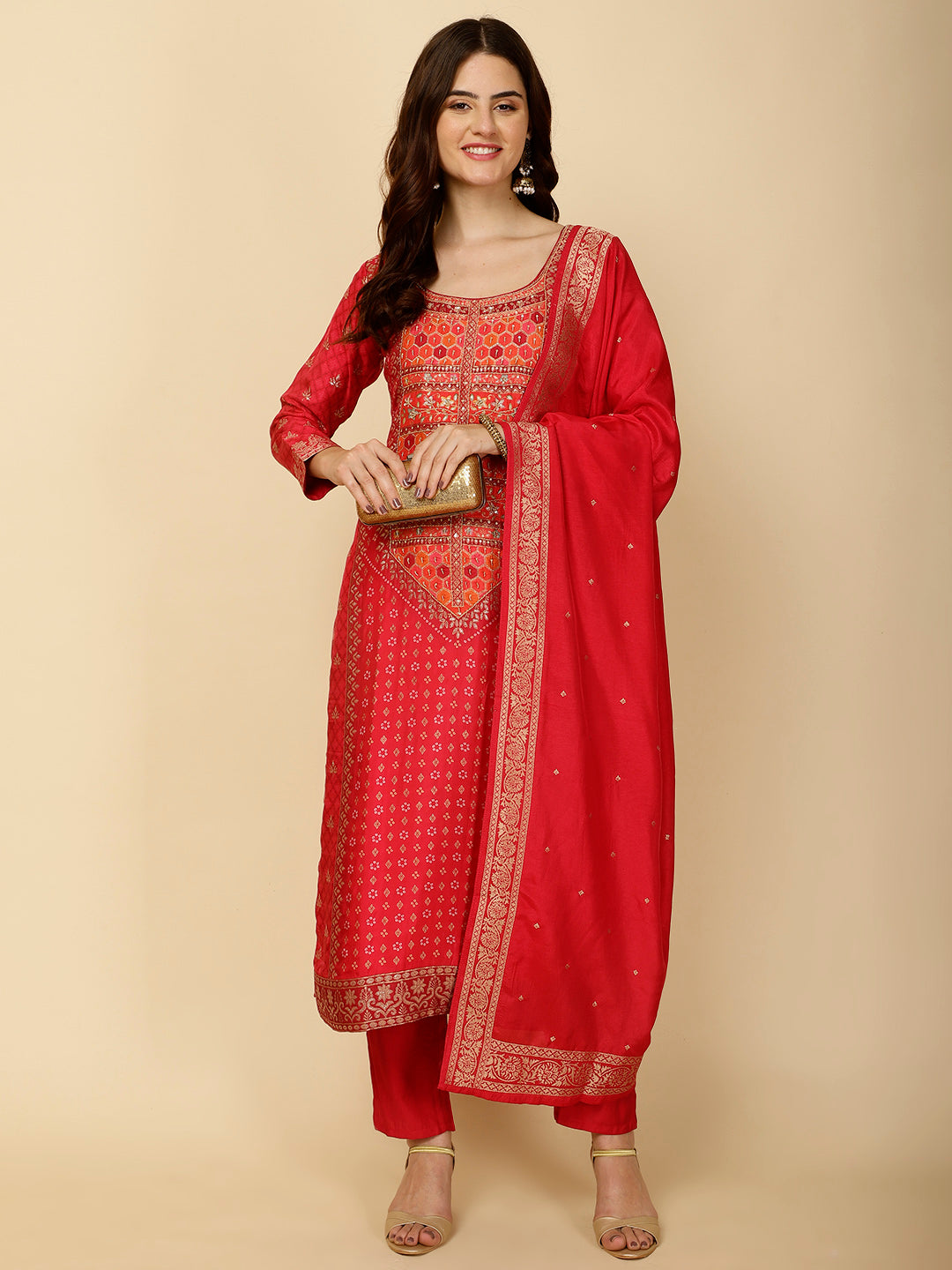 Ethnic Motifs Banarasi Kurta With Pants &amp; Dupatta