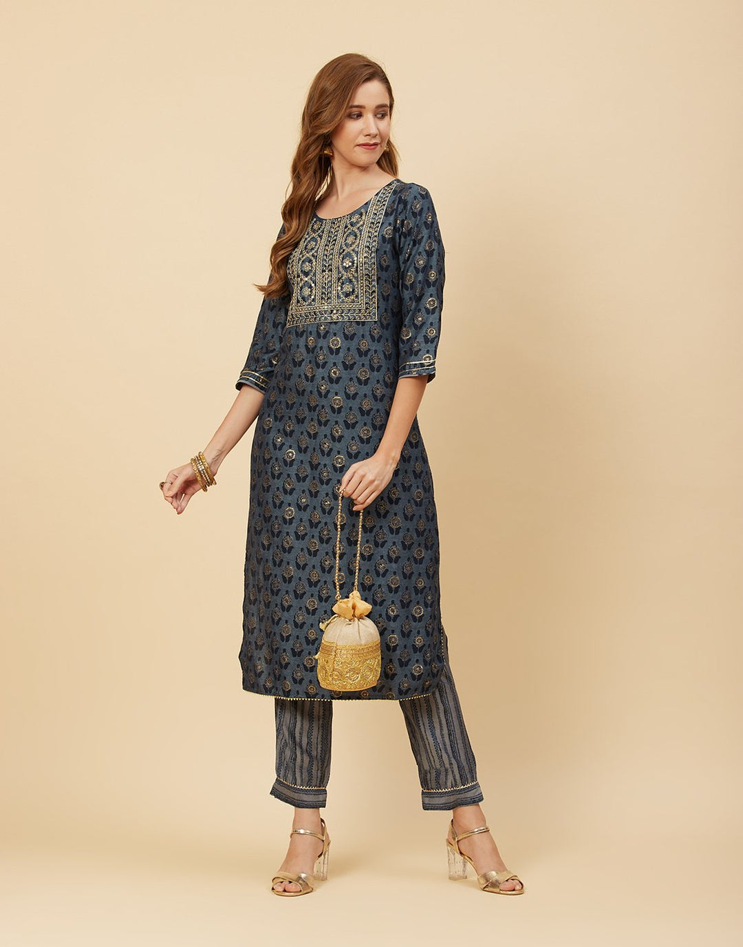 Embroidered Cotton Kurti With Pant