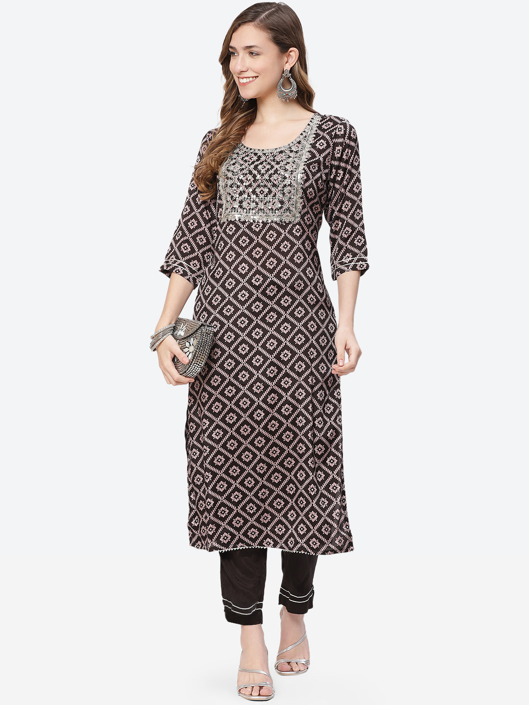 Printed Zari Work Cotton Kurta With Pant