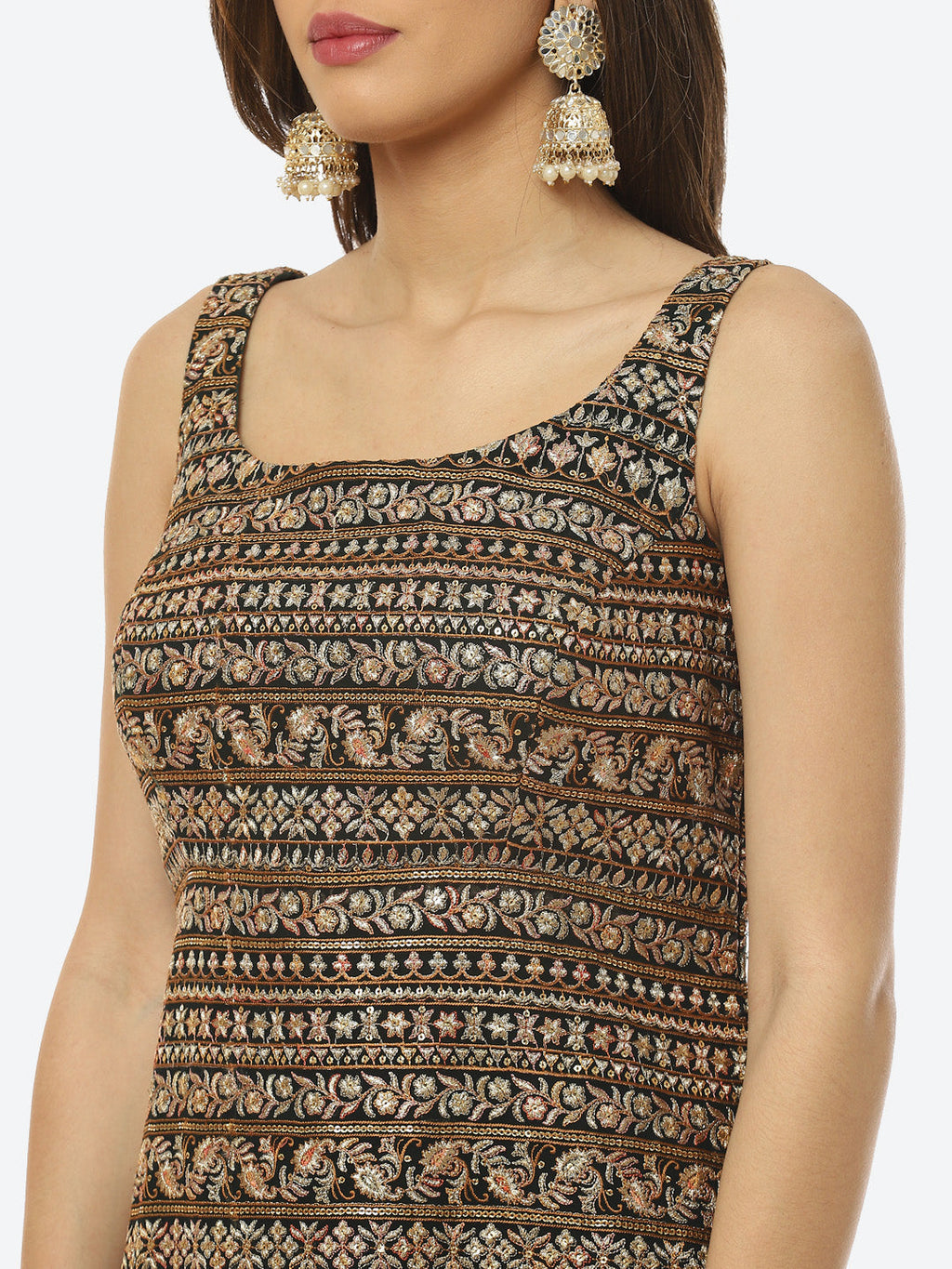 Zari Embroidered Georgette kurta With Palazzo & Dupatta