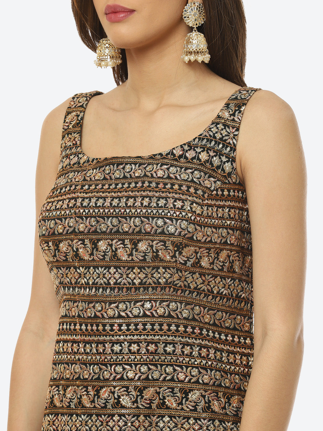 Zari Embroidered Georgette kurta With Palazzo & Dupatta