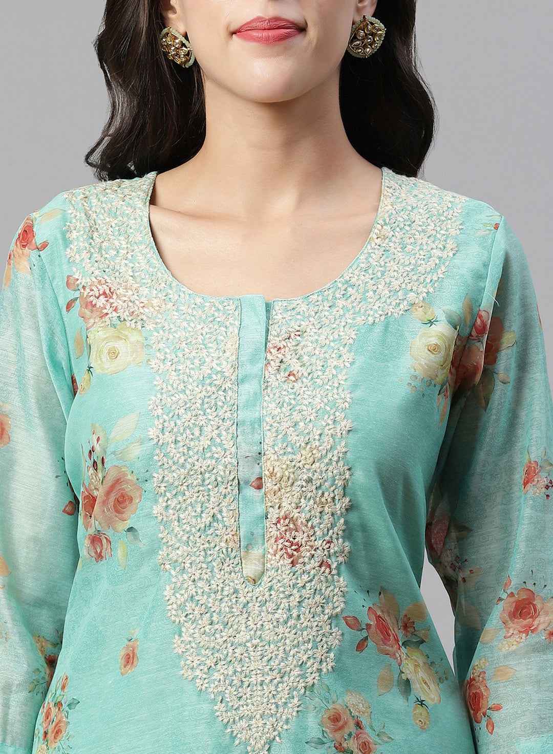 Printed Chanderi Kurti With Pant