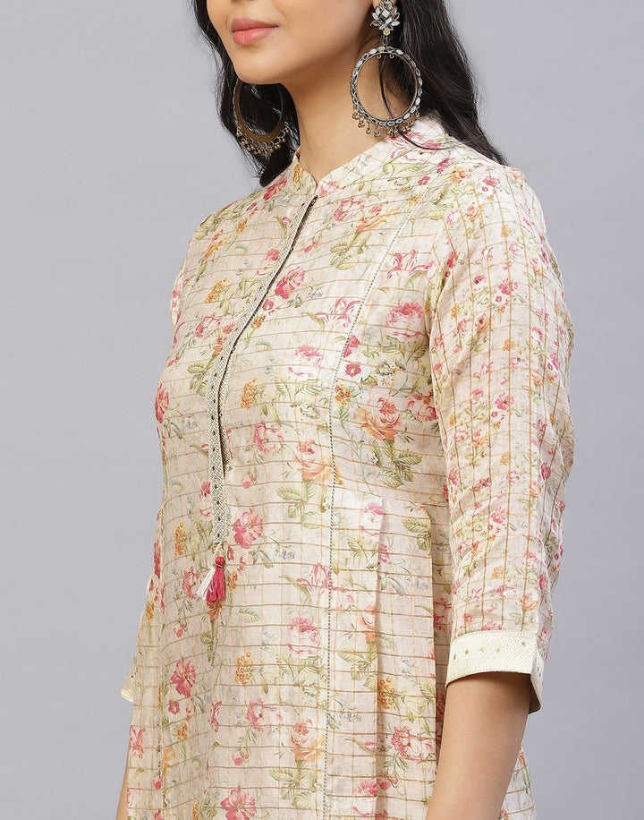 Chanderi Printed Kurti Pant Set