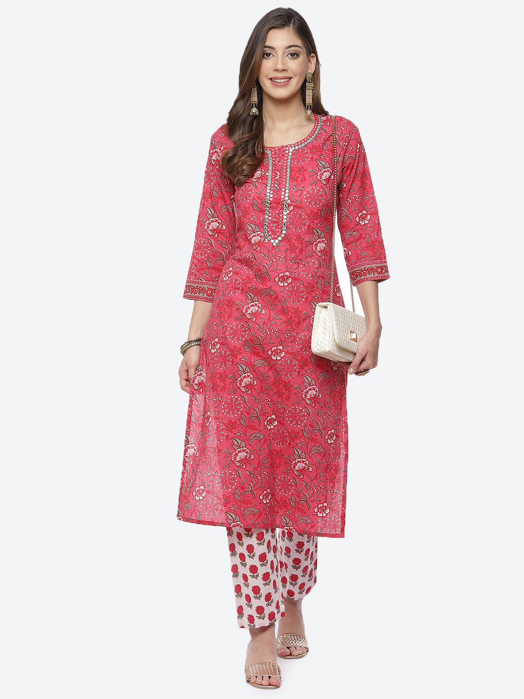 Floral Printed Cotton Kurta With Printed Pant