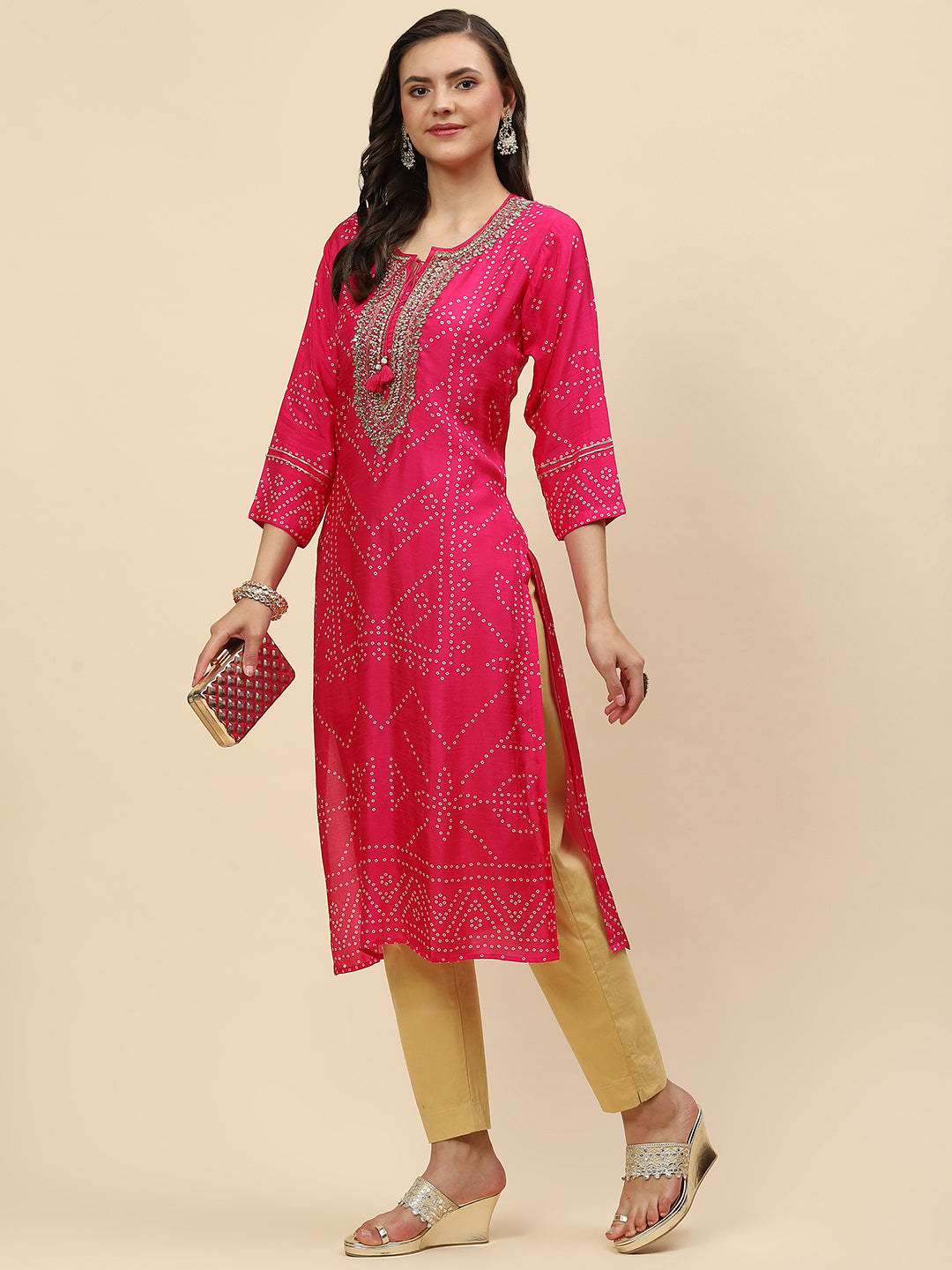 Neck Embroidered &amp; Printed Handloom Kurta