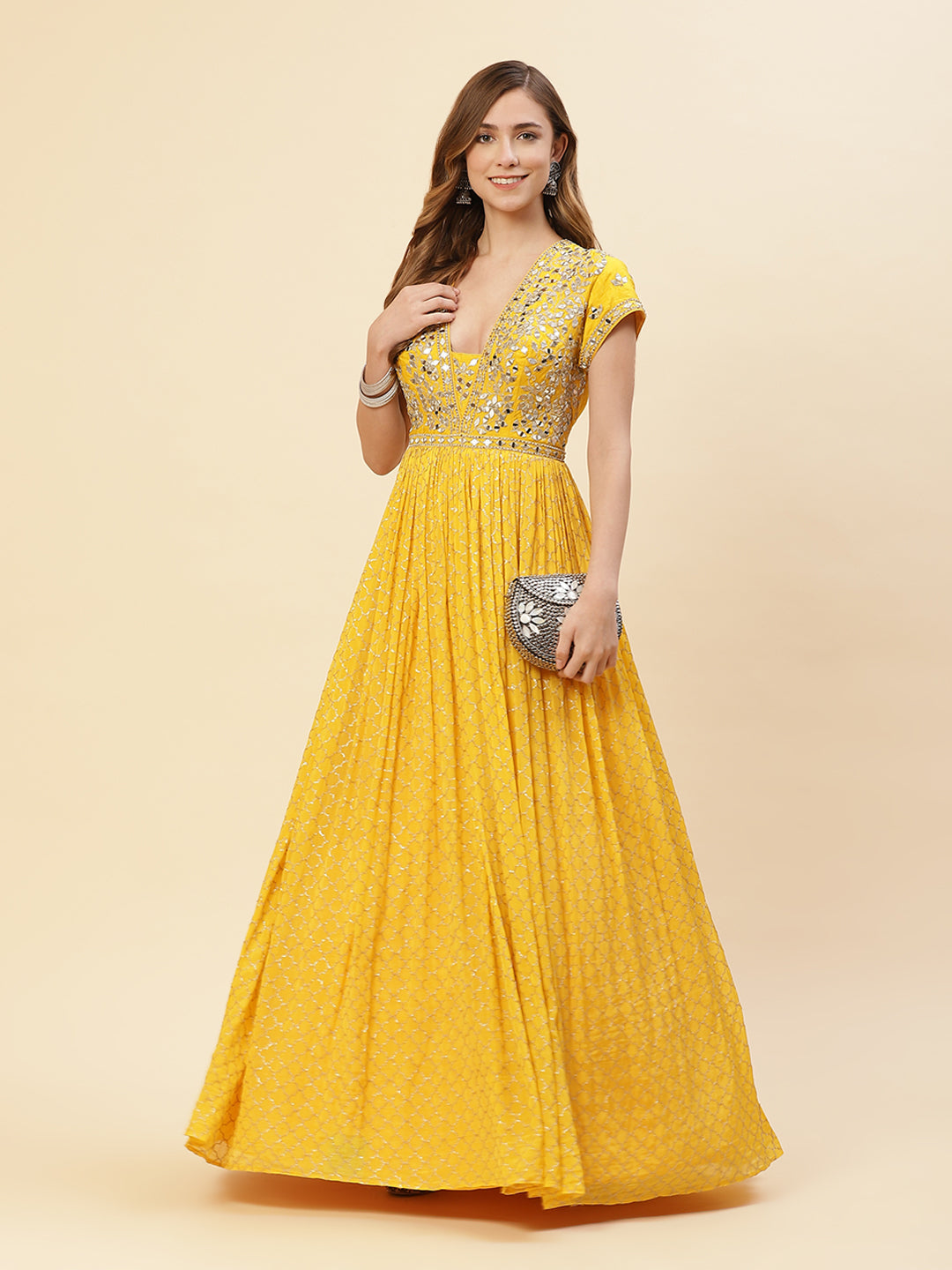 Mirror Work Art Crepe Gown