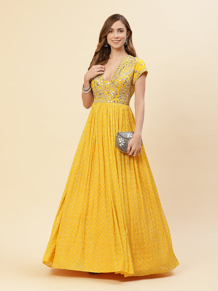 Mirror Work Art Crepe Gown