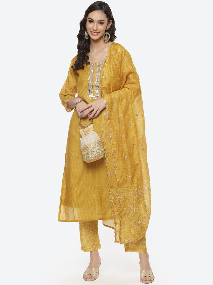 Printed Cotton Kurti With Pant And Dupatta