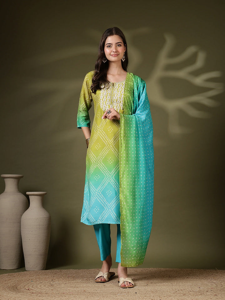 Printed Muslin Kurta With Pant &amp; Dupatta