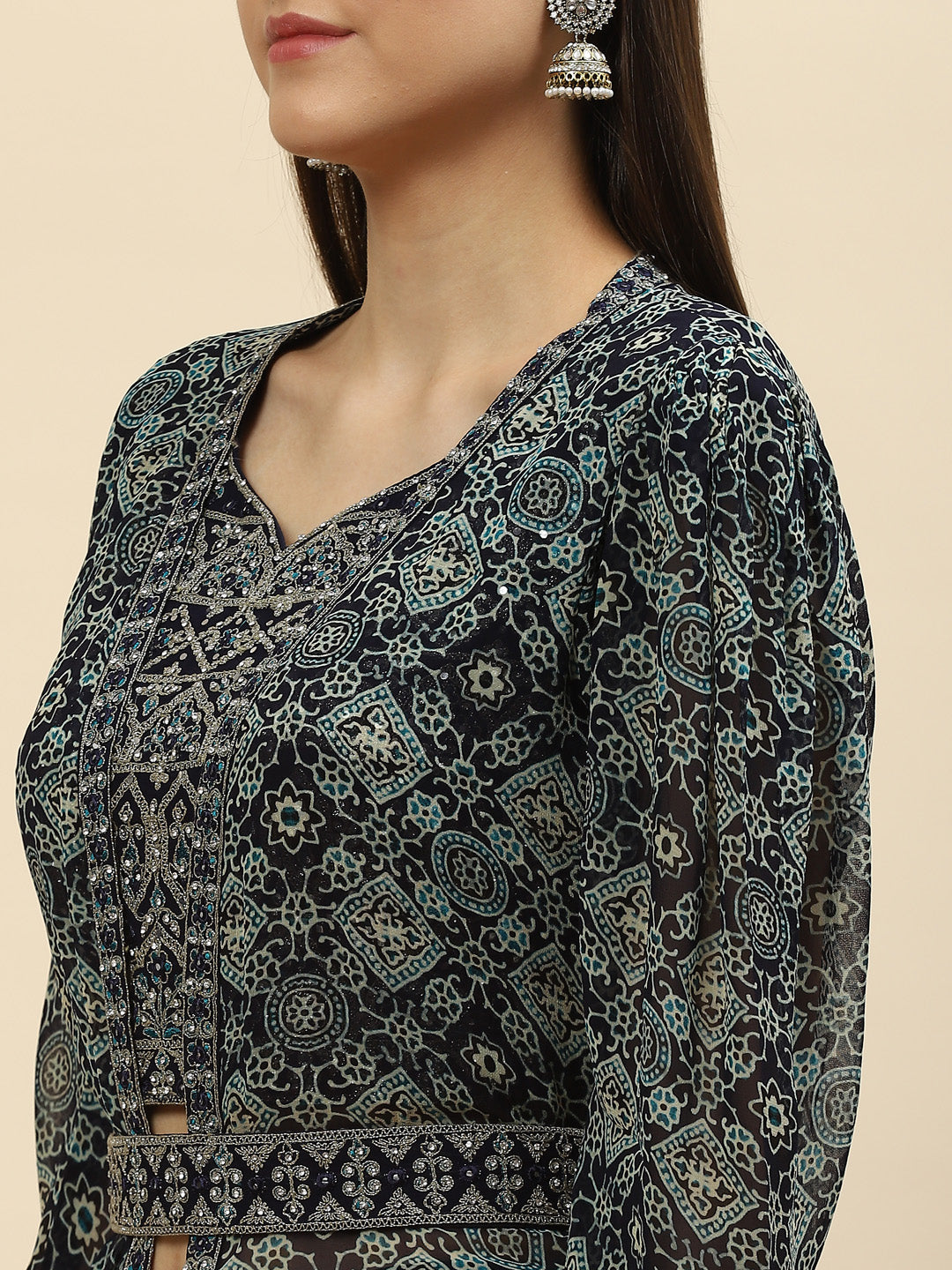 Digital Printed Crop Top Sharara With Dupatta & Jacket
