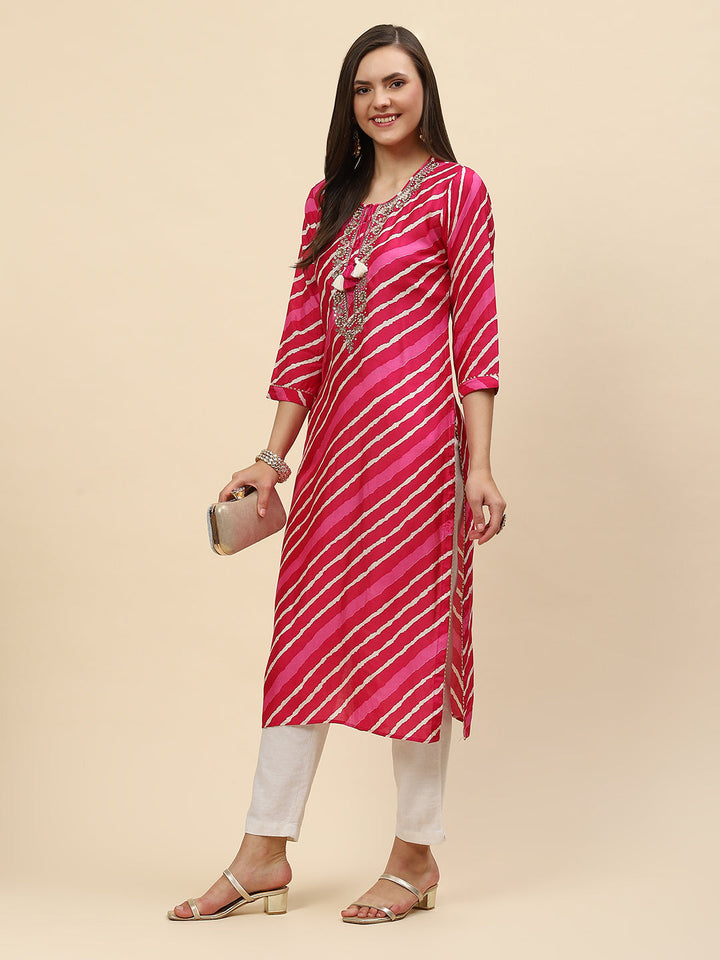 Neck Embroidered &amp; Printed Muslin Kurta