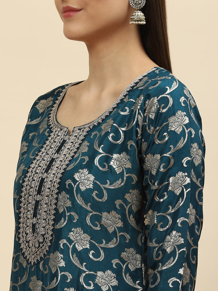 Zari Jaal Handloom Kurta With Palazzo &amp; Dupatta