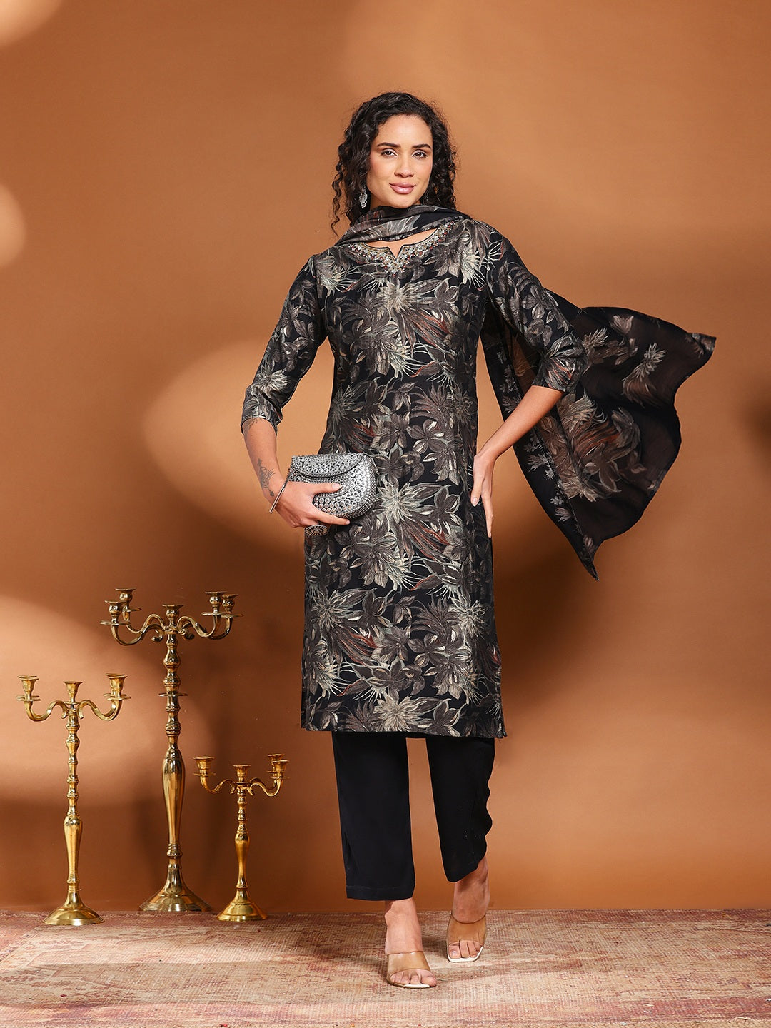 Printed Cotton Blend Kurta With Pant &amp; Dupatta