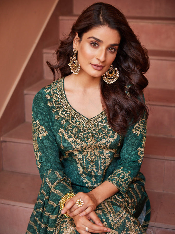 Digital Printed Crepe Kurta With Sharara &amp; Georgette Dupatta
