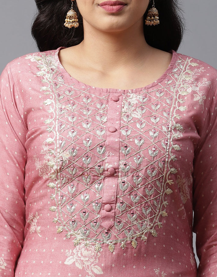 Yoke Embroidered Printed Kurti Pant Set