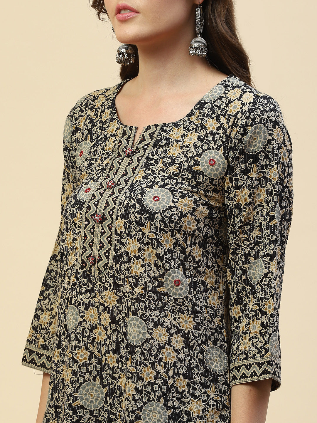 Printed Cotton Kurta With Pant &amp; Cotton Dupatta