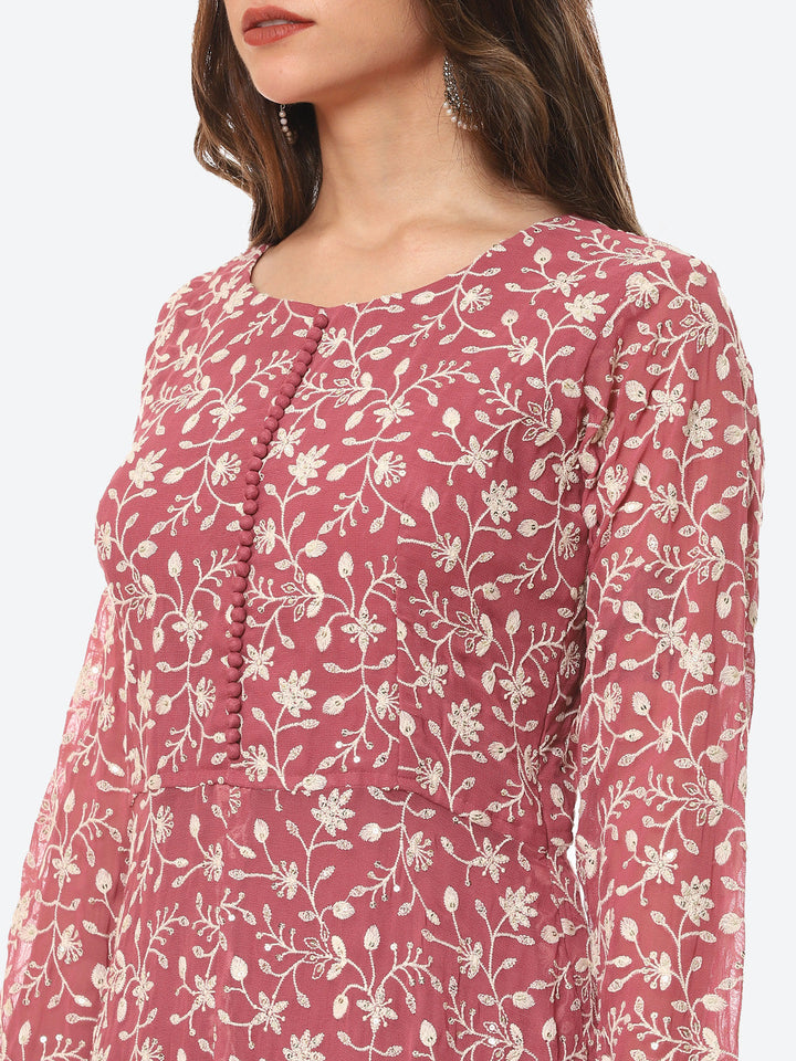 Resham Jaal Georgette Kurta With Palazzo &amp; Dupatta