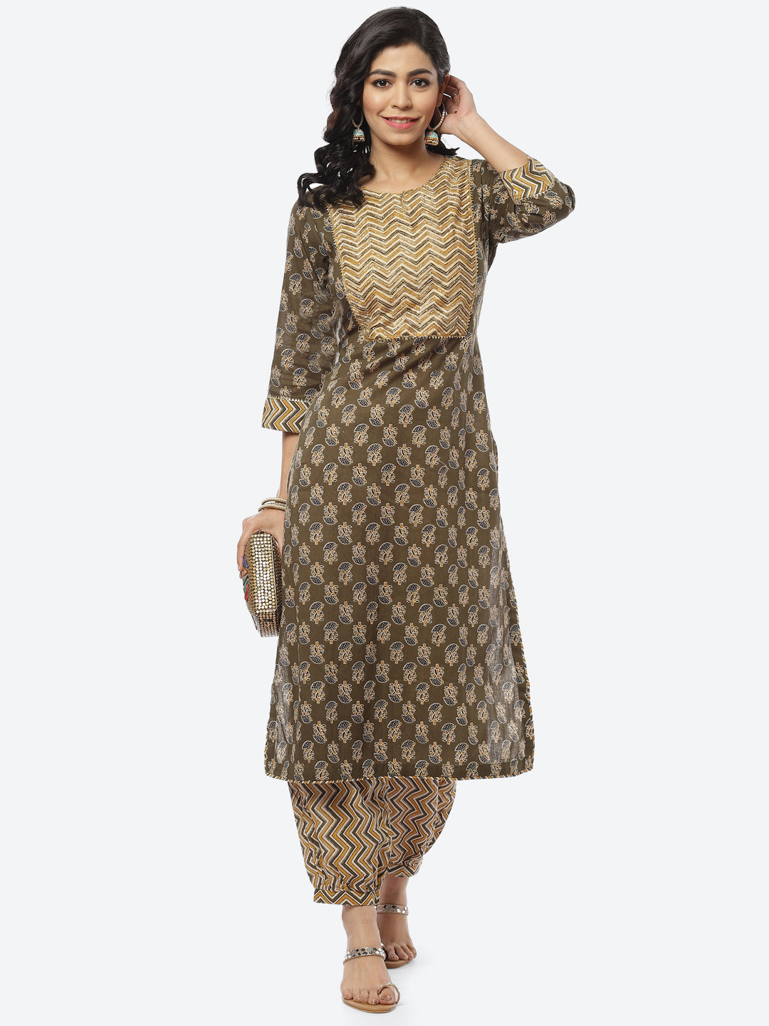 Printed Gota Work Cotton Kurti With Afghani Pant