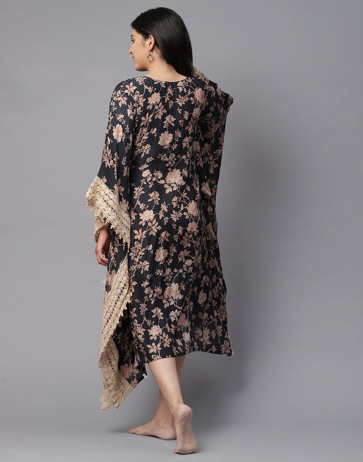 Cotton Printed Kaftan with Lace Detail