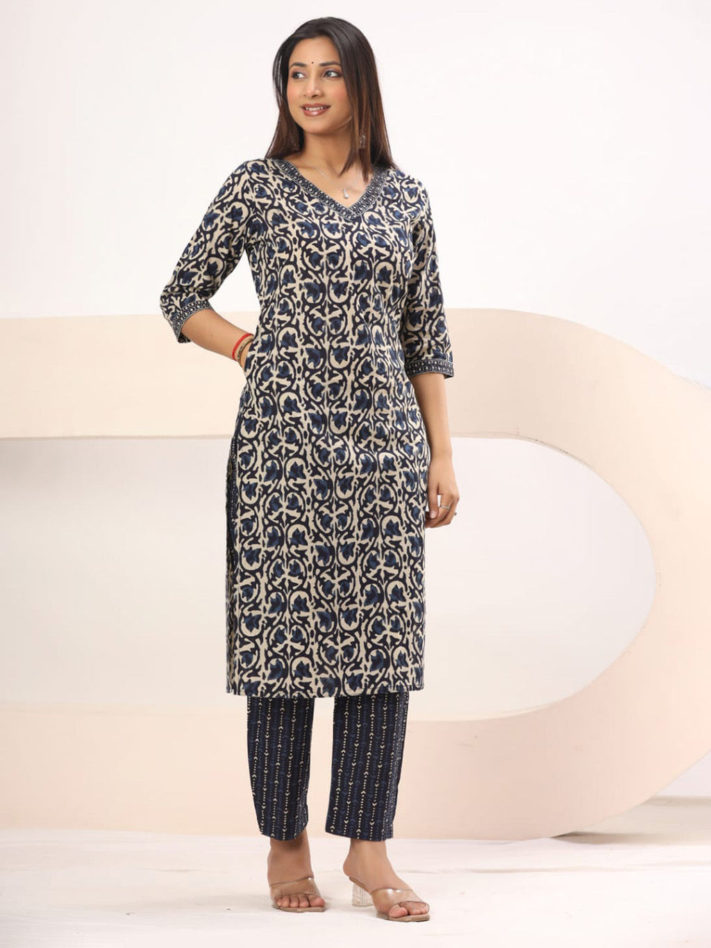 Black Embroidered Cotton Blend Straight Suit Set With Dupatta