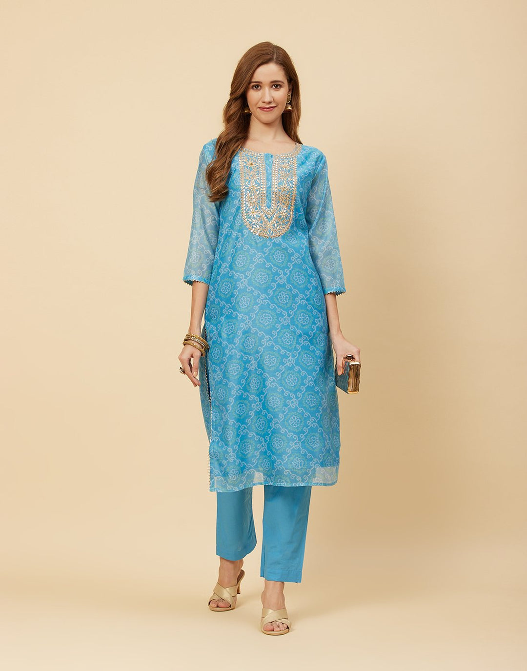Embroidered Chanderi Kurti With Pant