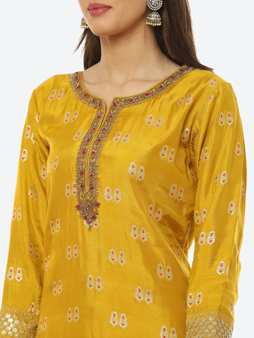 Zari Booti Neck Zari Embroidered Handloom Kurta With Garara & Dupatta
