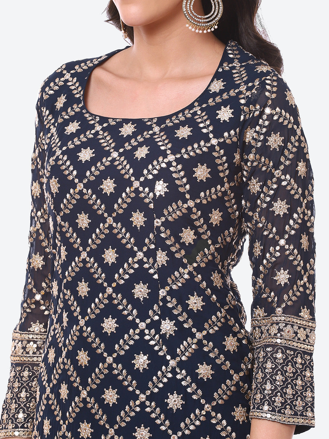 Zari Zaal Embroidered Georgette Kurti With Sharara &amp; Dupatta