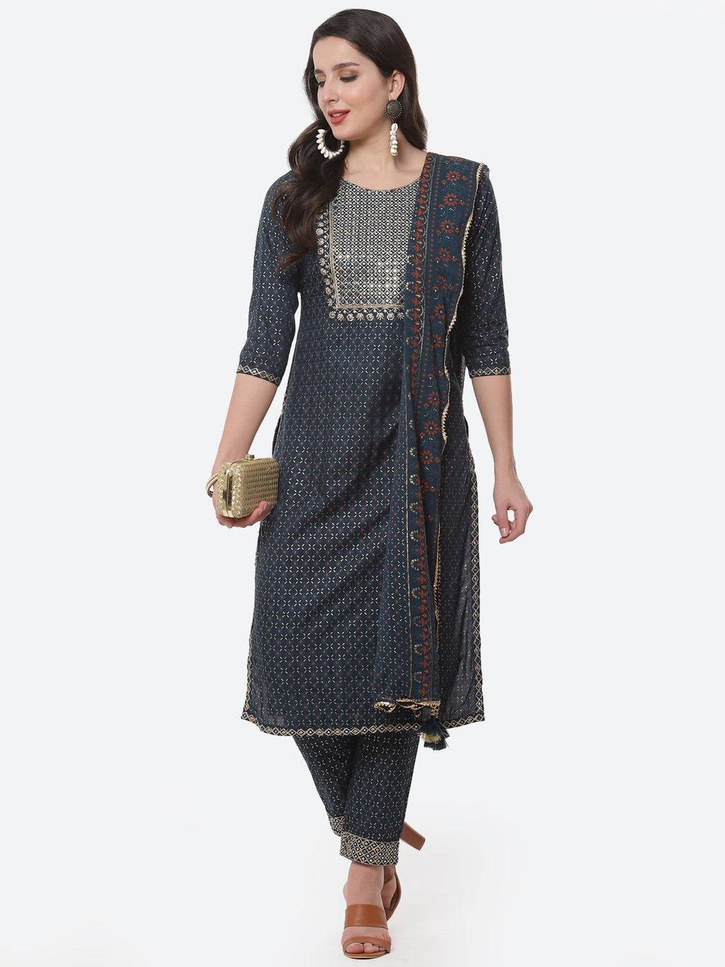 Cotton Kurta With Pant And Chiffon Dupatta