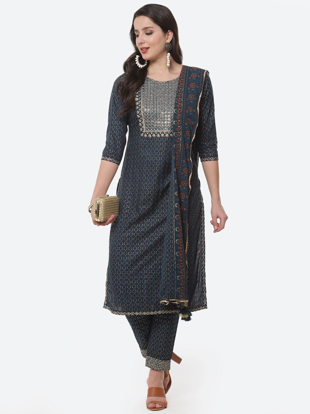 Cotton Kurta With Pant And Chiffon Dupatta