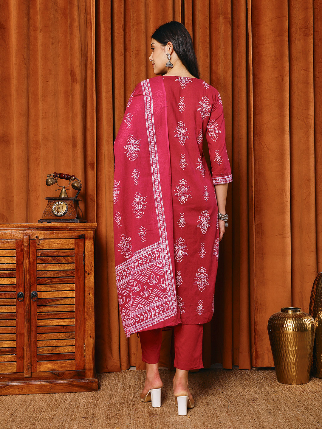 Printed Cotton Blend Kurta With Pants &amp; Dupatta