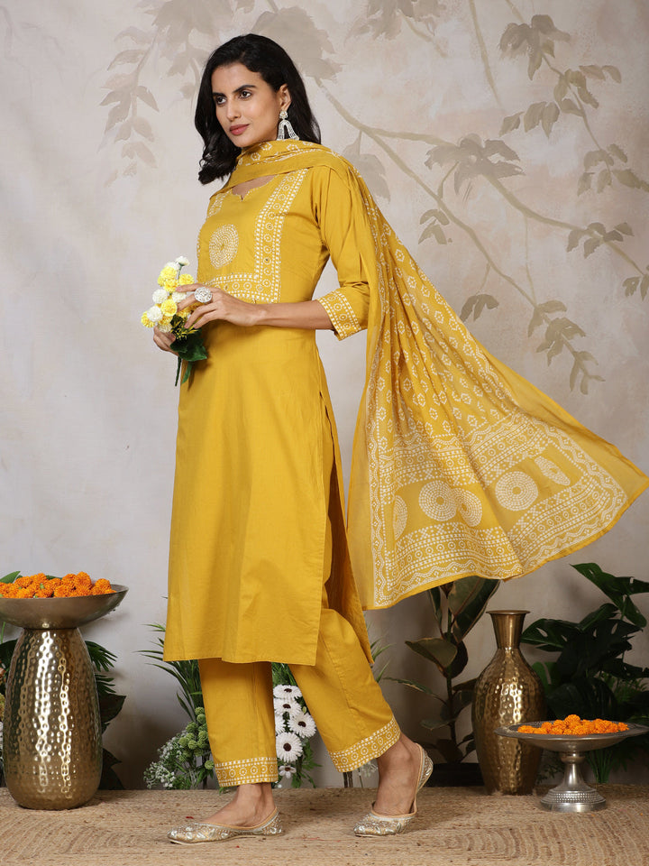 Printed Cotton Blend Kurta With Pants &amp; Dupatta